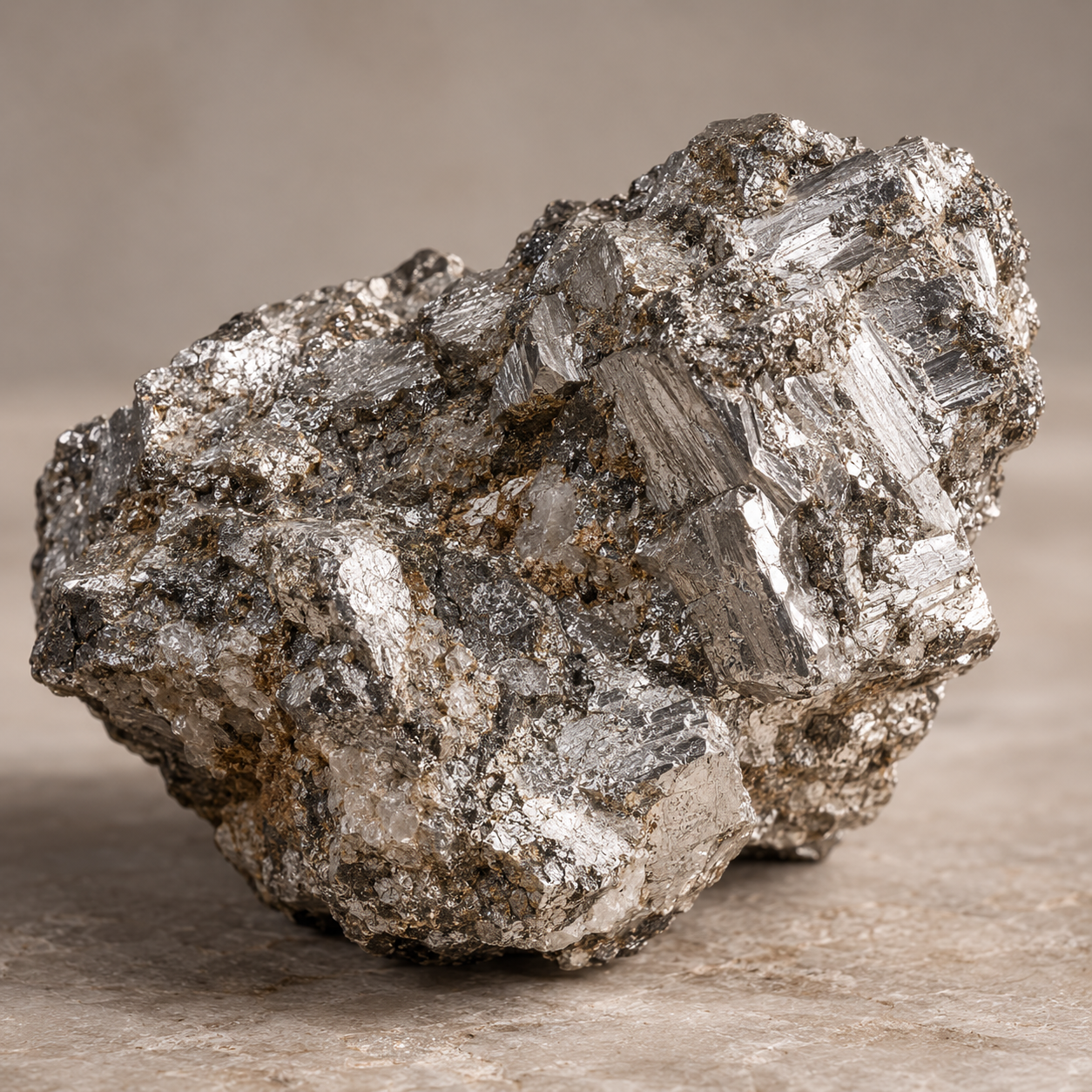 Mineral de plata en bruto con vetas metálicas naturales